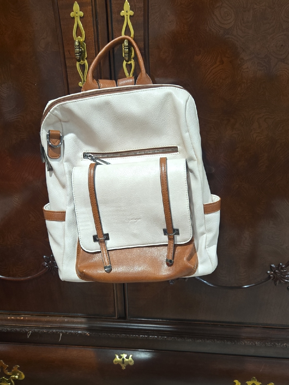Opage White and Brown Men's Backpack - Stylish Everyday Bag